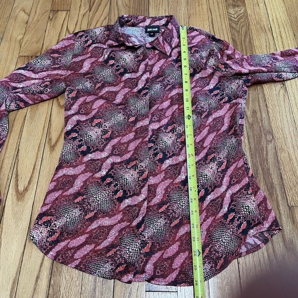Just Cavalli Silk Red Snake Print Button Front Blouse Size Euro 42 - Picture 5 of 6